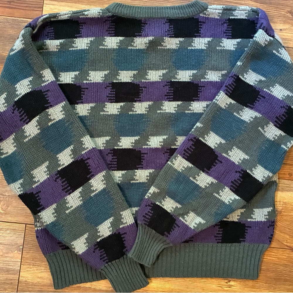 Vintage Weeds Sweater 90s Cosby Grandpa Abstract Geometric Acrylic Pullover L - Picture 11 of 11